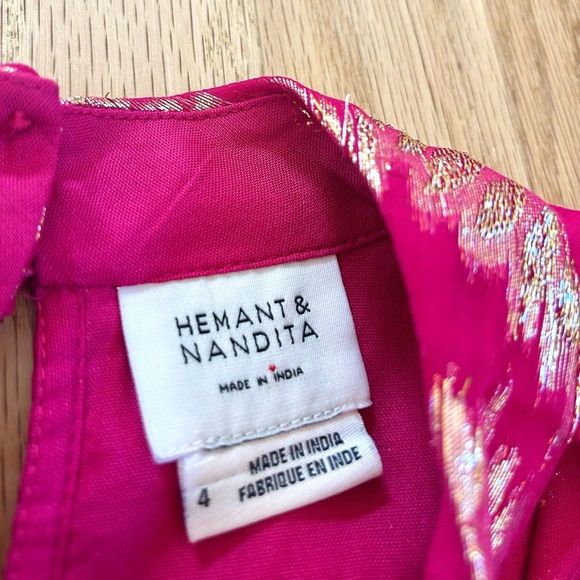 HEMANT & NANDITA anthropologie metallic maxi dress magenta pink gold size 4 - Picture 7 of 14